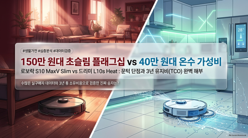 [생활가전] 로보락 S10 MaxV Slim vs 드리미 L10s Heat: 문턱·매트 단점과 3년 유지비 비교