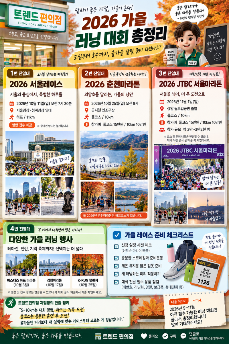 2026 가을 러닝 대회 총정리｜10월·11월 서울부터 춘천까지, 지금 준비할 레이스는?