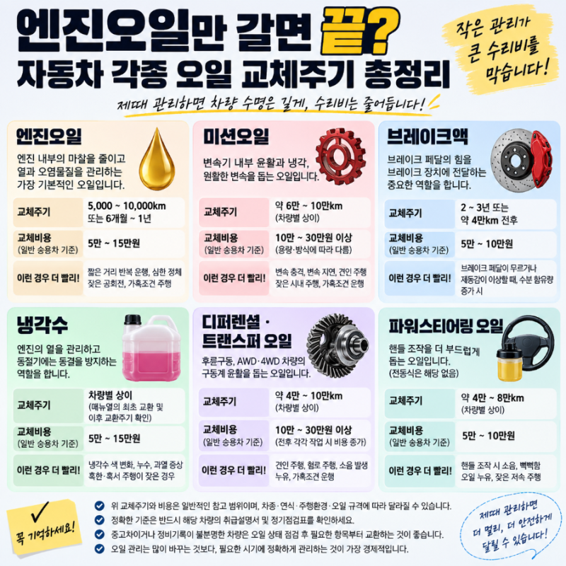 엔진오일만 갈면 끝? 자동차 각종 오일 교체주기 총정리