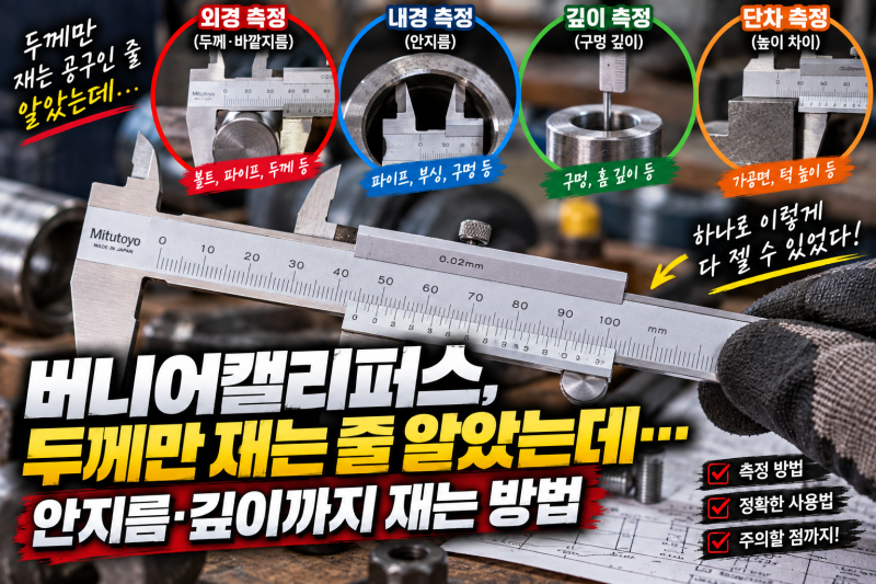 버니어캘리퍼스, 두께만 재는 줄 알았는데.. 안지름·깊이까지 재는 방법