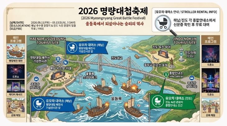 [가을 전남 축제] 2026 명량대첩축제 완벽 총정리 & 초대가수, 유모차/휠체어 꿀팁 총정리