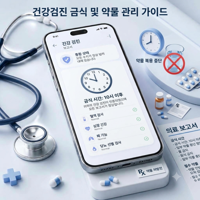 건강검진 전 금식 및 약 복용 + 검진 전 주의사항이 궁금한 수검 예정자 + 혈당·혈압 조절 약....