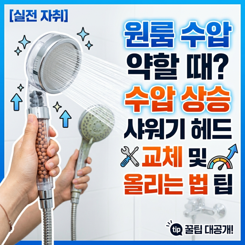 [실전 자취] 원룸 수압 약할 때? 수압 상승 샤워기 헤드 교체 및 올리는 법 팁