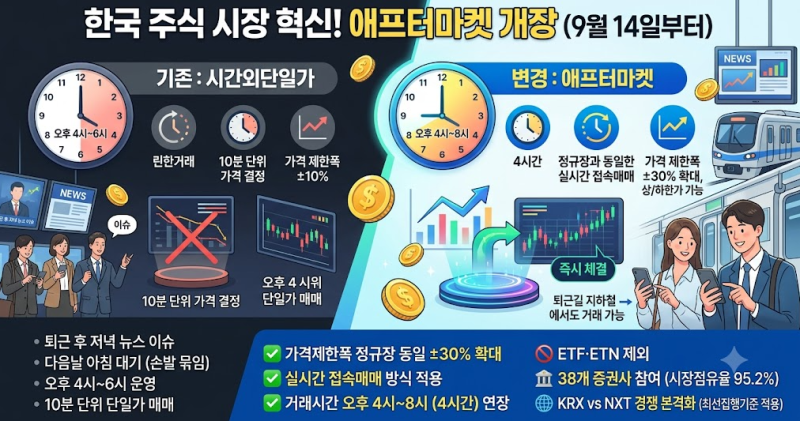 애프터마켓 9월 14일 개장 - 저녁 8시까지 정규장처럼 거래한다