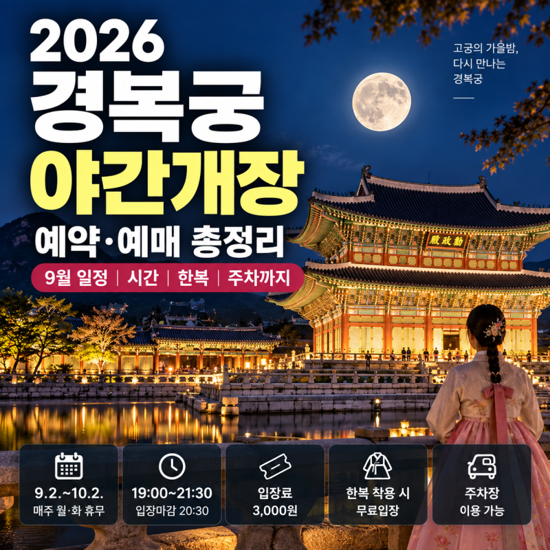 2026 경복궁 야간개장 예약·예매 총정리, 9월 일정 시간 한복 무료입장 주차까지