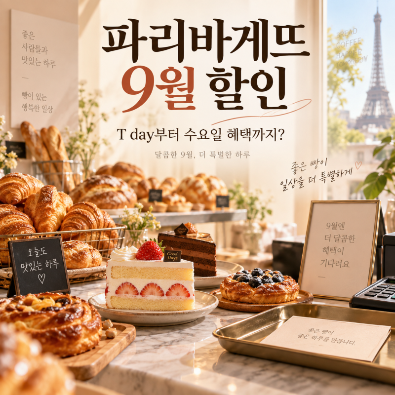 파리바게뜨 9월 할인 SKT T day 20% 받는 법, 신한 슈퍼SOL 4천원 혜택 총정리