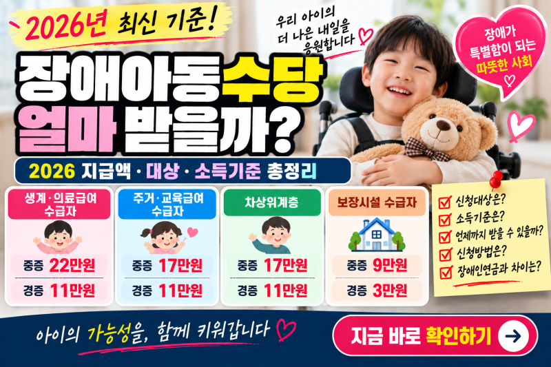 장애아동수당 얼마 받을까?｜2026 지급액·대상·소득기준 총정리
