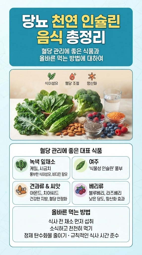 당뇨 천연 인슐린 음식 총정리｜혈당 관리에 좋은 식품과 올바른 먹는 방법