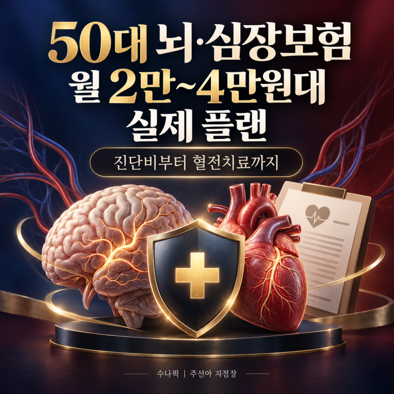 50대 뇌혈관·허혈성심장질환보험 월 2만~4만원대 실제 플랜, 진단비부터 혈전치료까지