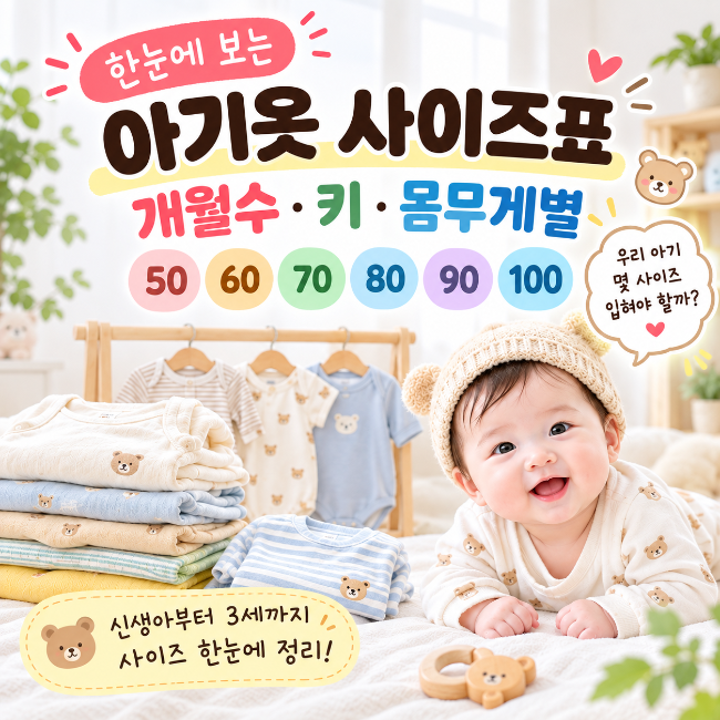 아기 옷 사이즈표 총정리 : 개월 수 · 키 · 몸무게별 50 60 70 80 90 100