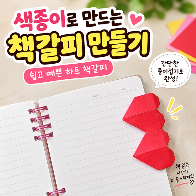 색종이 책갈피 만들기 하트 모양 예쁜 책갈피 접는법