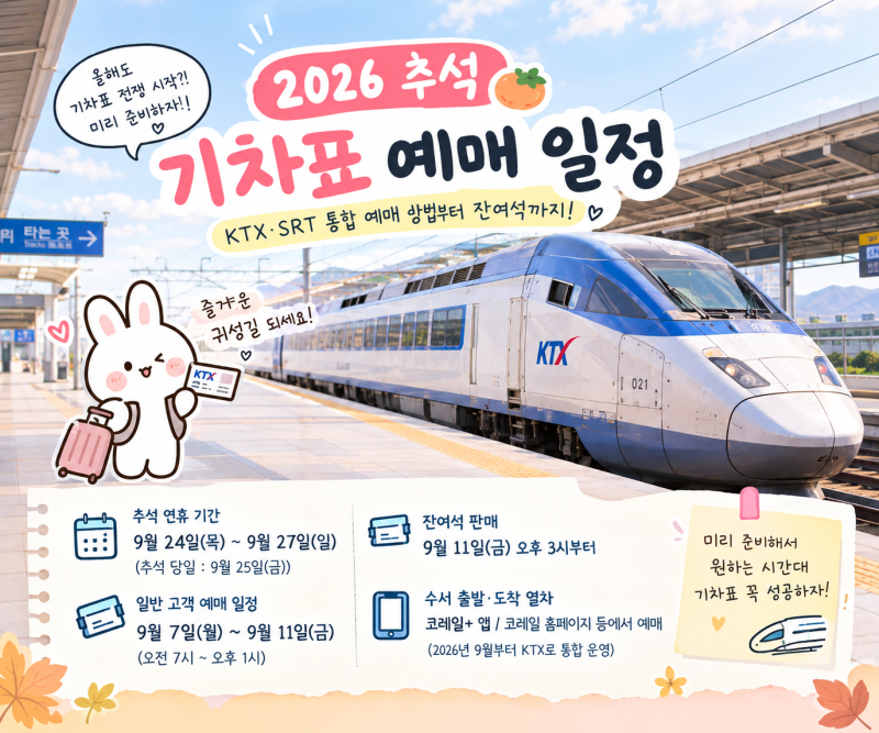 2026 추석 기차표 예매 일정 총정리｜KTX·SRT 통합 예매 방법부터 잔여석까지 꿀팁