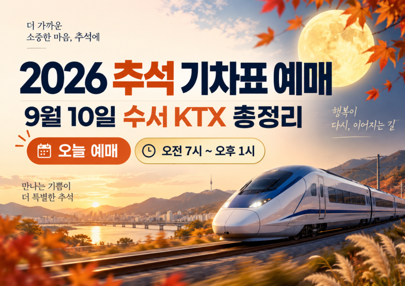 2026 추석 기차표 예매 + 9월 10일 + 수서 KTX + SRT 통합