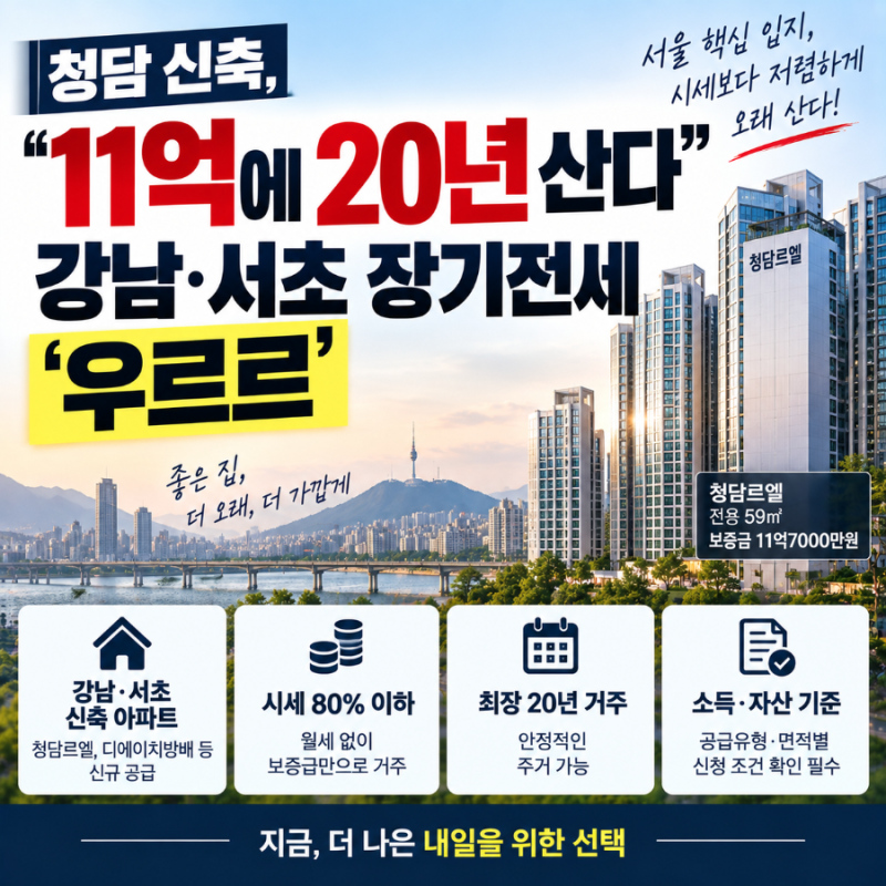 청담르엘 11억에 20년 산다? SH 장기전세 1381가구, 청약 조건부터 꼭 확인하세요