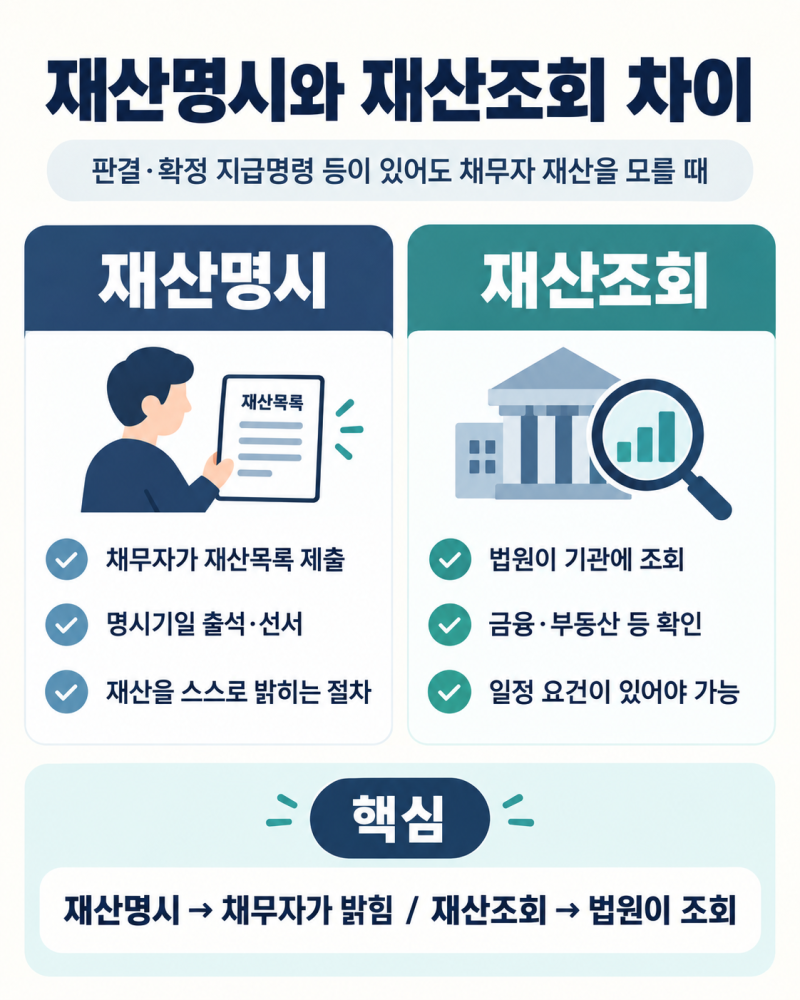 재산명시·재산조회란? 판결·지급명령 후 채무자 재산을 모를 때