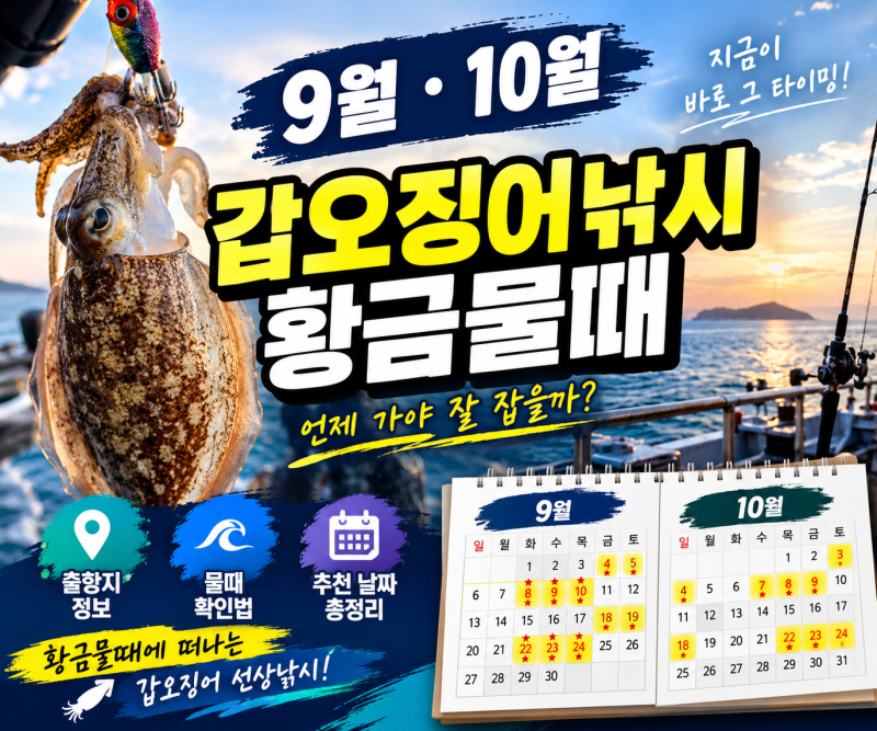 9월,10월 서해안 갑오징어 배 타는 곳과 황금물때 알아보기