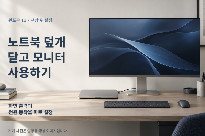 노트북 덮개 닫고 모니터 사용하는 방법, 윈도우 11 설정