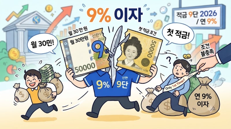 신한 적금 9단 2026, 연 9%보다 먼저 갈리는 월 30만원·첫 적금 조건