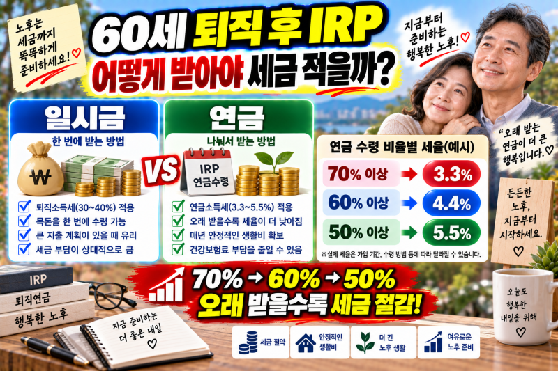 60세 퇴직 후 IRP 인출 순서｜세금 적게 내는 연금수령 방법
