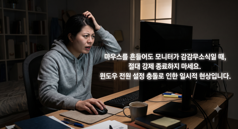 절전모드 컴퓨터 마우스 흔들어도 안 켜질 때 3분 해결법