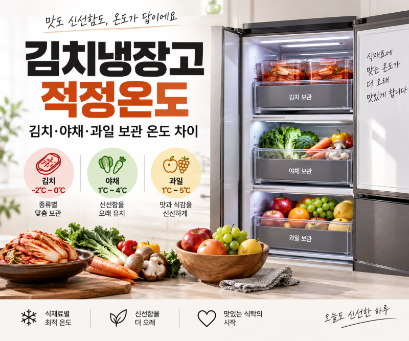 김치냉장고 적정온도 설정 김치·야채·과일 보관 온도 차이