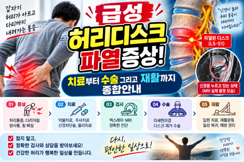 급성 허리디스크 파열 증상! 치료부터 수술, 그리고 재활까지 종합안내