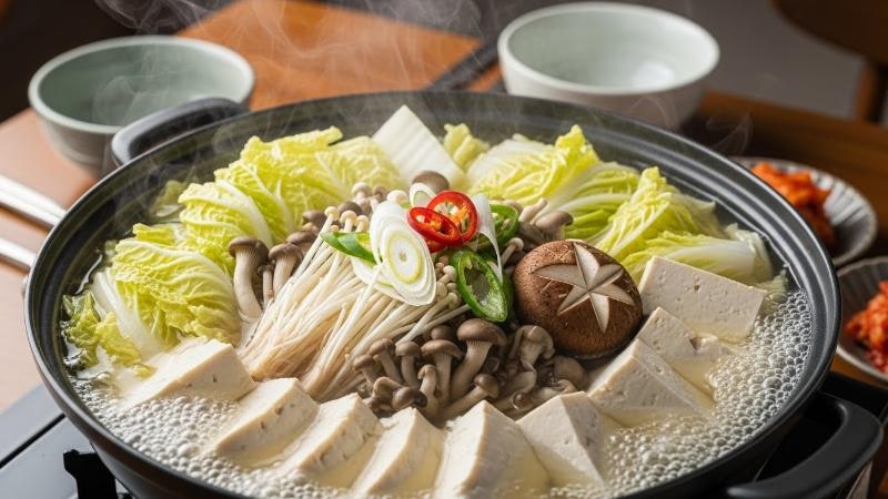 사찰식 두부버섯전골 만드는 법, 고기 없이 채수와 버섯으로 깊은 맛을 내는 담백한 전골