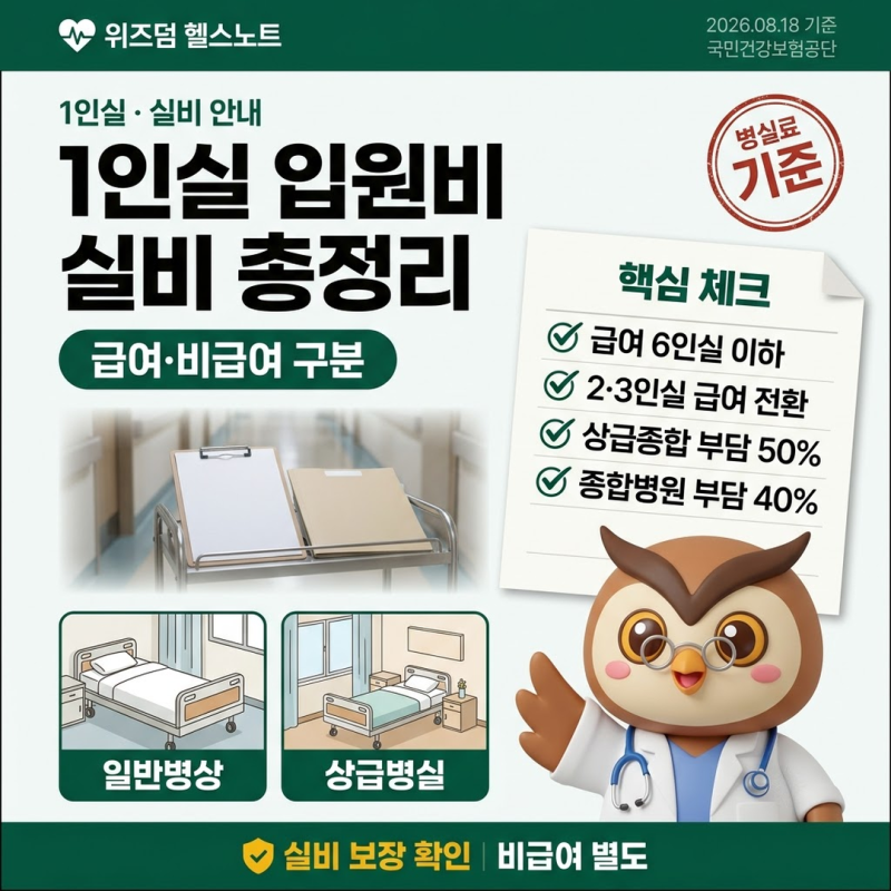 1인실 입원비 실비 총정리 (상급병실 급여·본인부담률·비급여)