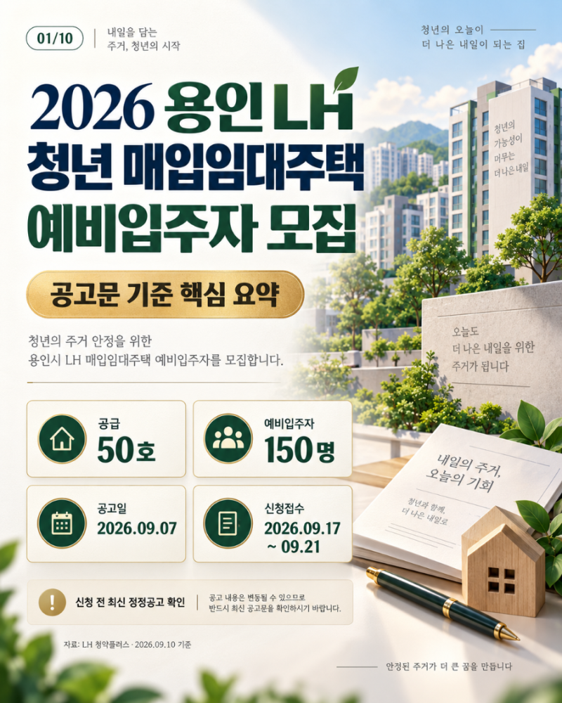 2026 용인 LH 청년 매입임대 50호 모집 신청자격·순위·임대조건·접수일정 총정리
