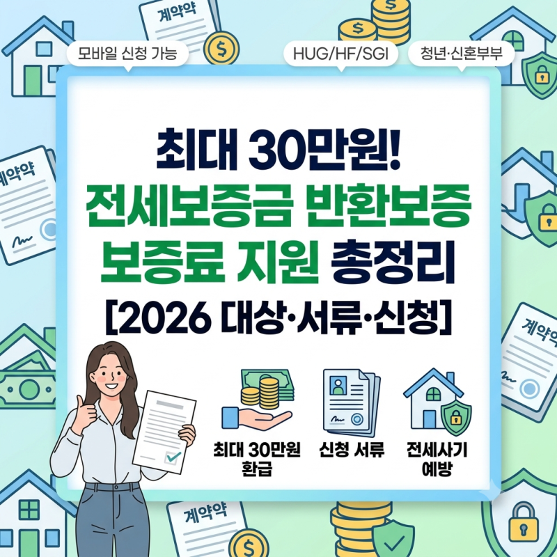 전월세 계약 전 꼭 확인! 최대 30만원 지원되는 2026 전세보증금 반환보증 보증료 지원 대상 및....