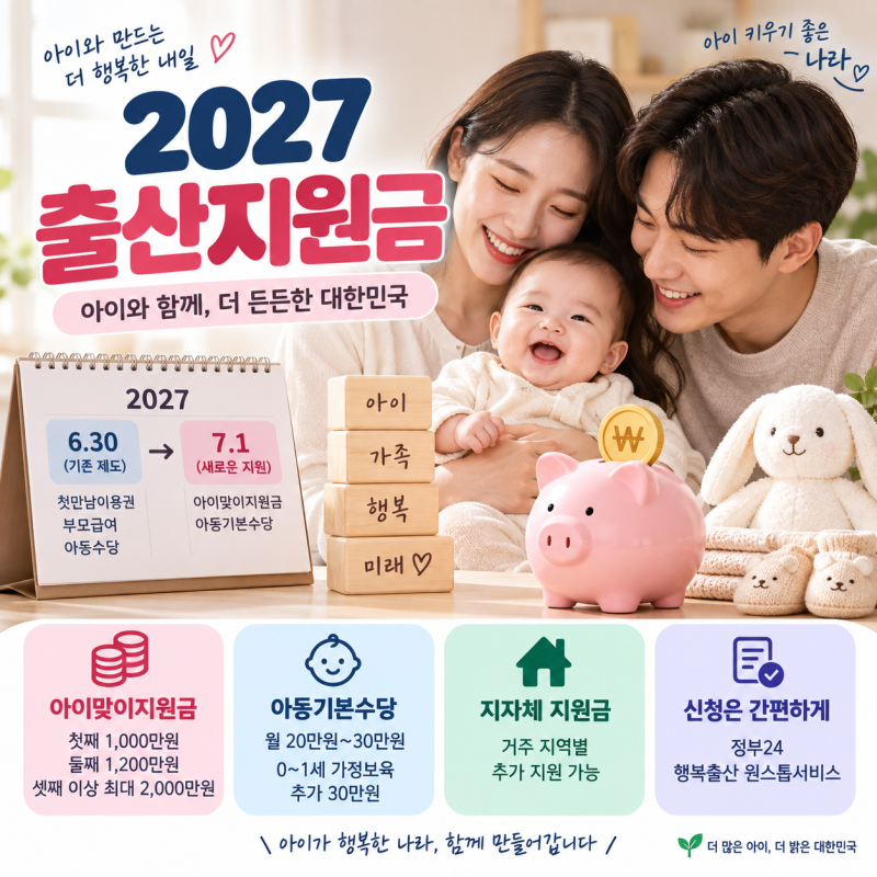 2027 출산지원금 총정리, 아이맞이지원금 최대 2,000만원부터 아동기본수당까지