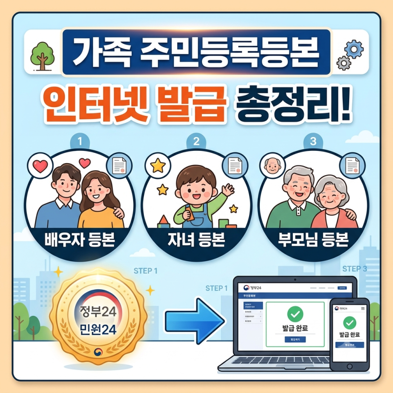 주민등록등본 가족 발급방법｜배우자·자녀·부모님 등본 인터넷 발급
