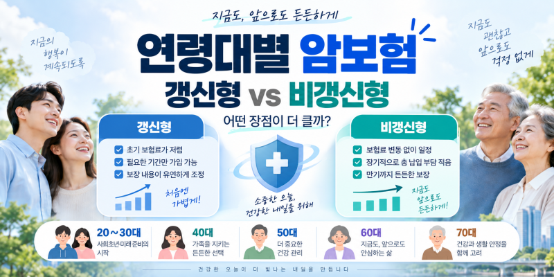 연령별 암보험 20대·30대·40대·50대·60대·70대 갱신형?비갱신형? 어떤 장점이 더 클까?