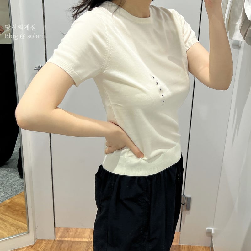 유니클로 메리노 크루넥 스웨터 반팔 착샷 후기 164cm