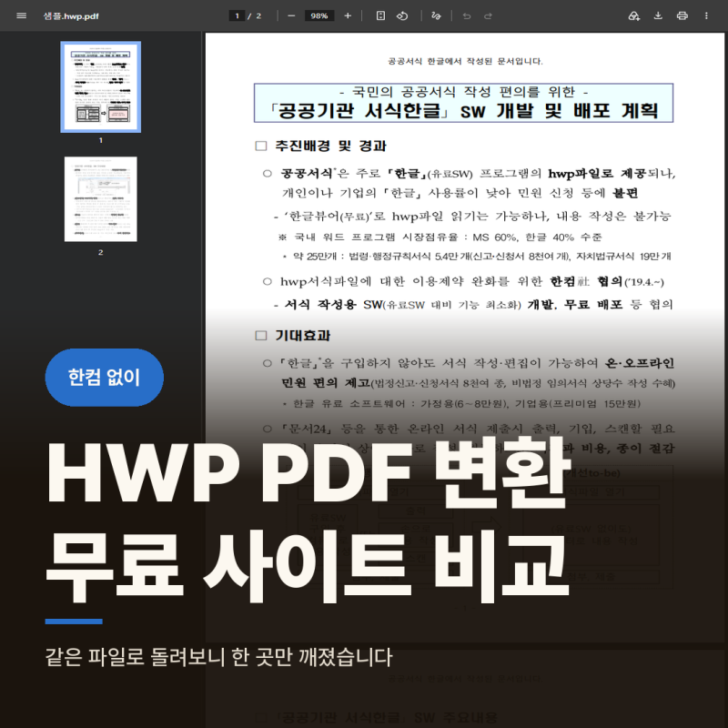 HWP PDF 변환 방법, 설치 없는 무료 사이트 3곳 비교