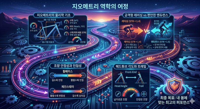 자전거 도면 읽는 법! 리치(Reach)와 스택(Stack), 헤드튜브 각도가 결정하는 올라운드 vs 엔듀런....