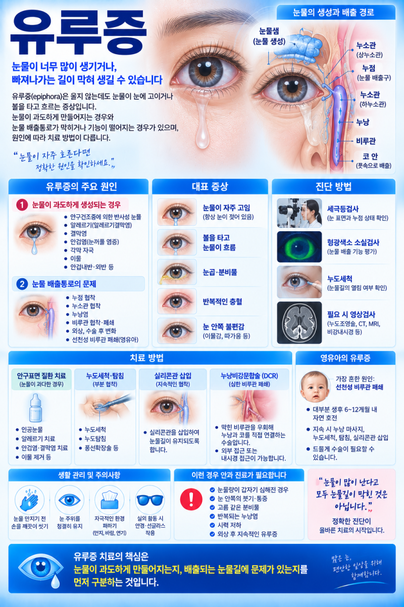 유루증, 눈물이 많이 만들어져서일까, 눈물길이 막혀서 넘치는 걸까?