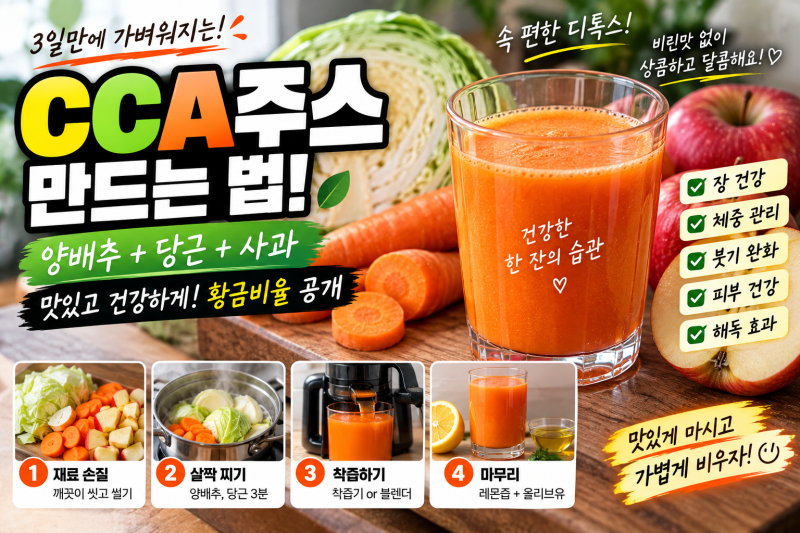 CCA주스 효능과 착즙기 황금비율! 양배추 당근 사과 속 쓰림 없이 3일 디톡스하는 해독주스 만....