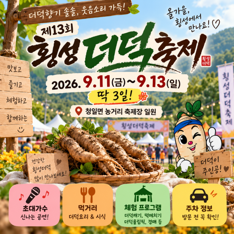 2026 횡성더덕축제 일정 총정리 초대가수·먹거리·체험·주차 정보