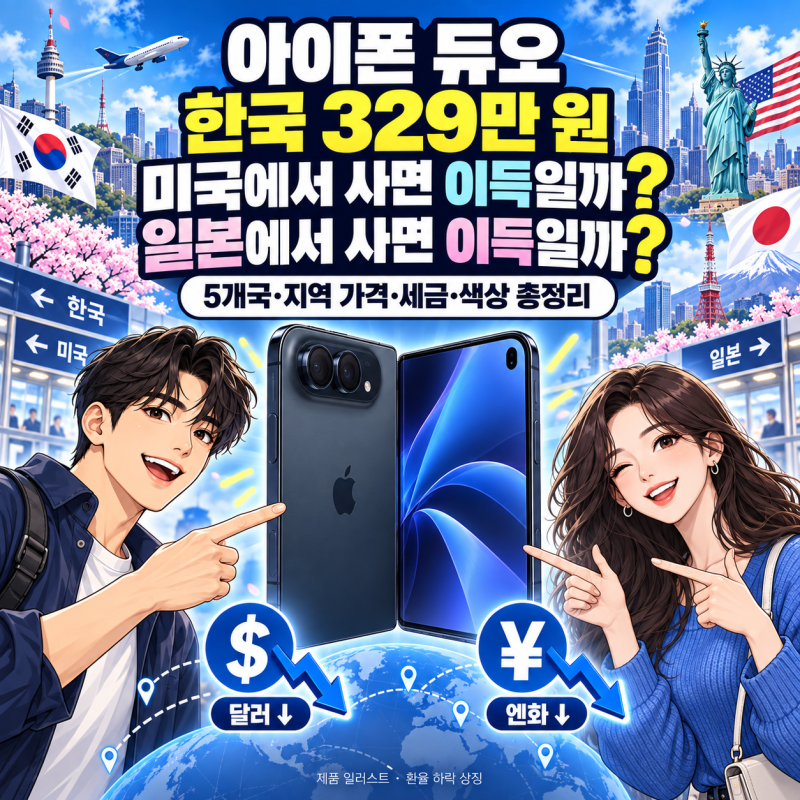 아이폰 듀오 한국 329만 원, 환율대비 미국/일본 에서 사면 이득일까?｜5개국·지역 가격·세금....