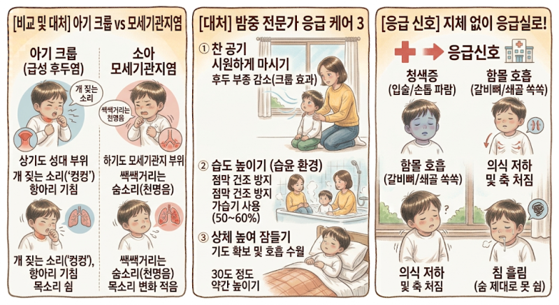 "목이 붓고 소리가 컹컹 거려요" 아기 크룹(급성 후두염) vs 모세기관지염 구분 및 밤중 긴급 ....