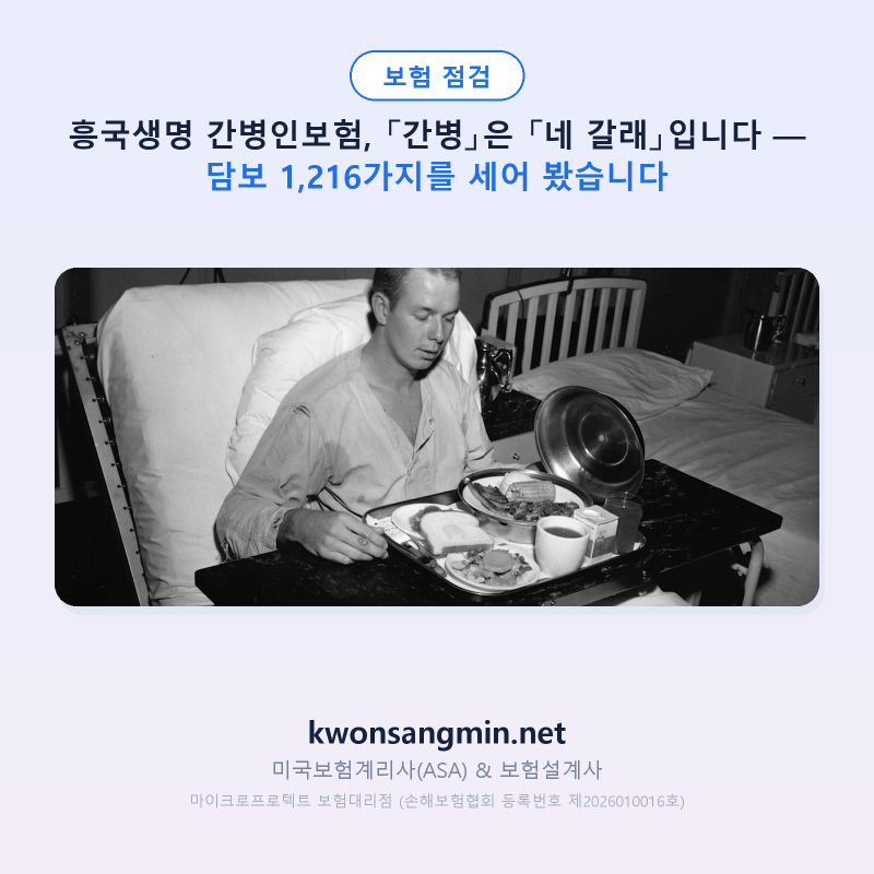 흥국생명 간병인보험, 「간병」은 「네 갈래」입니다 — 담보 1,216가지를 세어 봤습니다