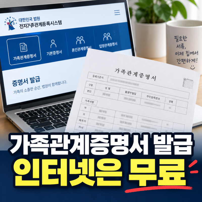 가족관계증명서 발급, 주민센터 가면 1,000원인데 인터넷은 무료입니다
