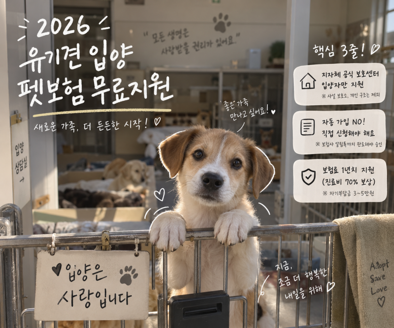 2026 유기견 입양 펫보험 무료지원 조건 및 신청방법 총정리 (경기도·부산·강남구)