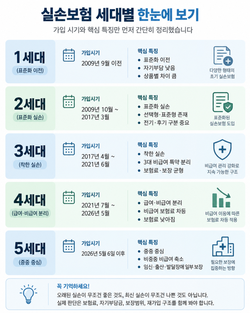내 실손보험 몇 세대일까? 구실손이 무조건 좋을까? 실손보험 1~5세대 장단점 총정리