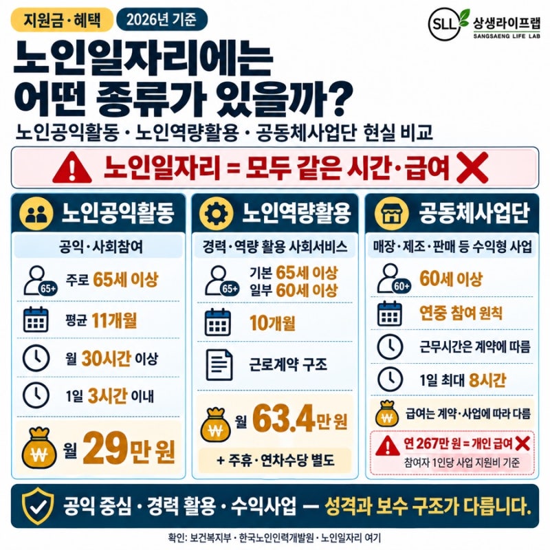 노인일자리에는 어떤 종류가 있을까?(노인공익활동·노인역량활용·공동체사업단 현실 비교)