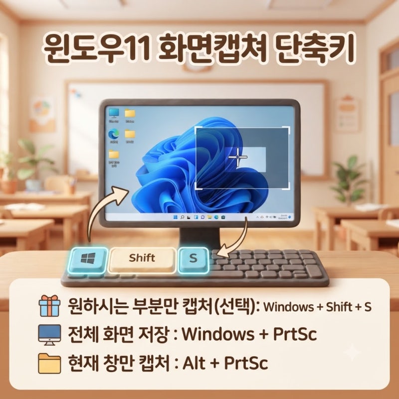 윈도우11 화면캡쳐 단축키 4가지, 스크린샷 저장 위치까지 쉽게 정리