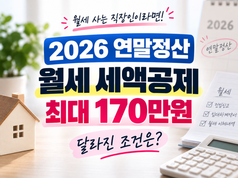 2026 연말정산 월세 세액공제｜ 최대 170만원, 달라진 조건은?