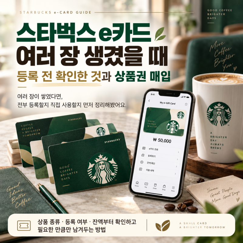 스타벅스 e카드 여러 장 생겼을 때, 등록 전 확인한 것과 상품권 매입