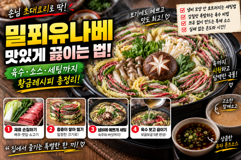 밀푀유나베 소스 육수 만들기! 냄비 모양 안 흐트러지는 세팅법과 쯔유 없이 감칠맛 내는 손....